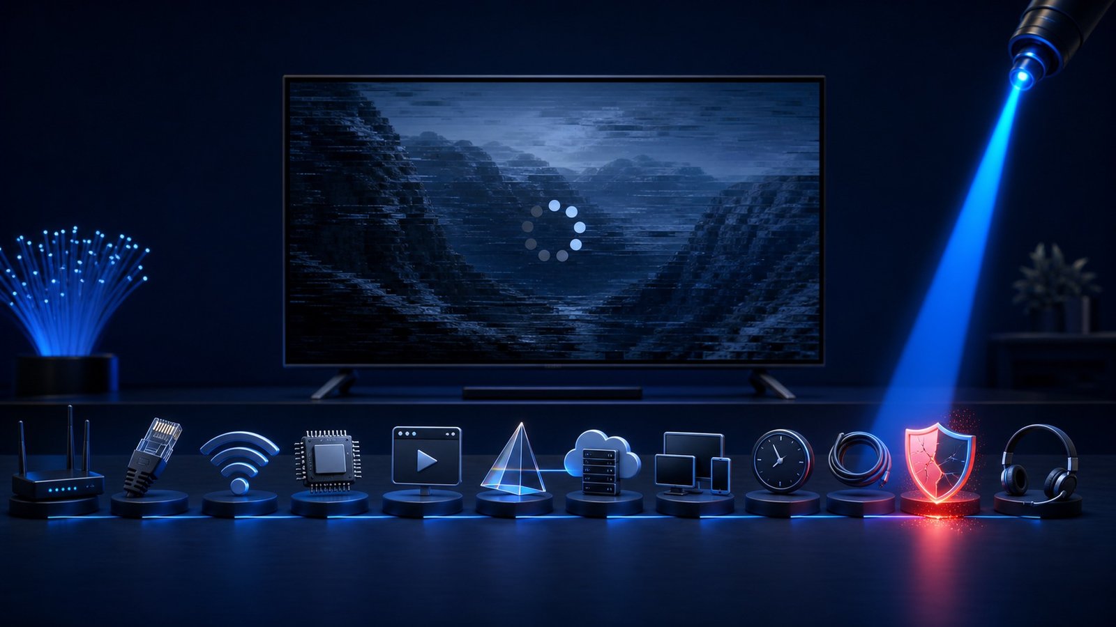 Linea temporale di una riproduzione con pause di buffering e punti di verifica — risolvere buffering IPTV