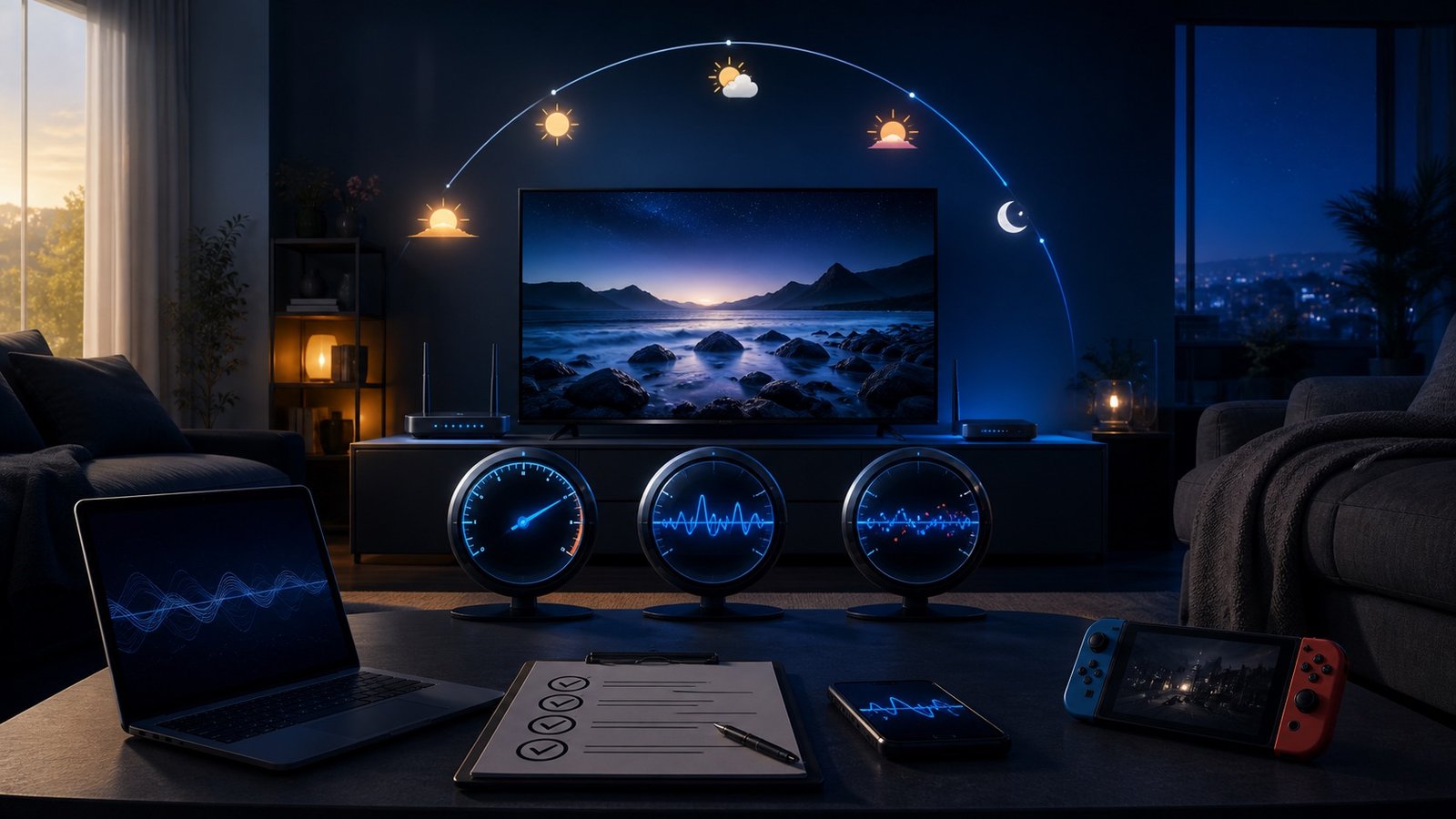 Scheda di test della connessione con orario, rete e risultato della riproduzione — test connessione Internet IPTV